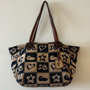 Dooney and Bourke Tan and Black Canvas Handbag